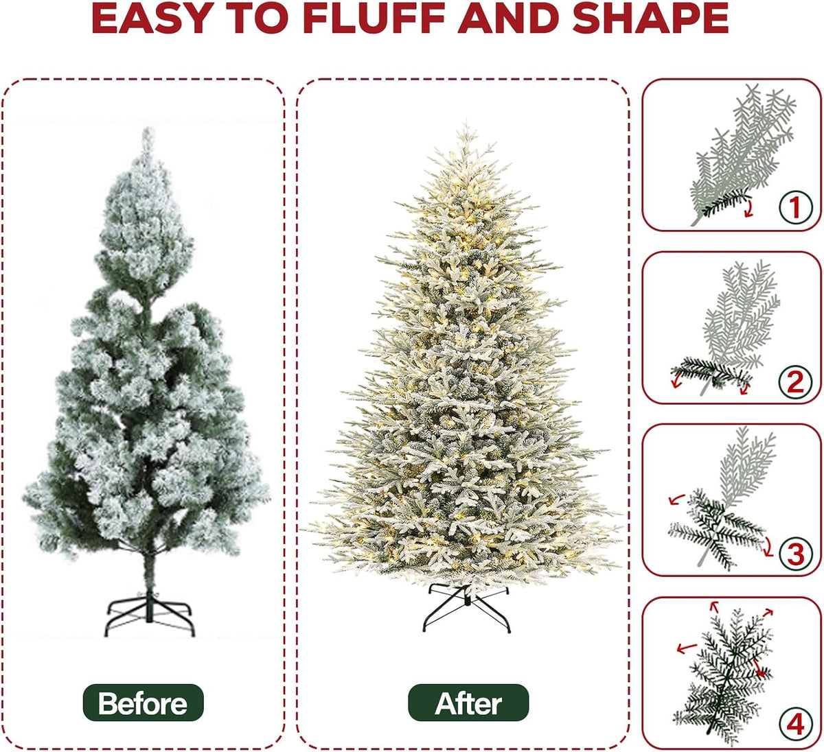 hykolity 7.5 ft prelit flocked christmas tree with, front angle view