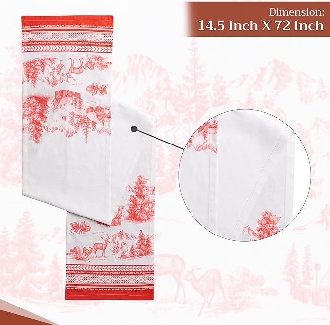 Maison d' Hermine Table Runner 100% Cotton Single Layer Table Runners 72 inches Long for Thanksgiving Christmas Decorations Home Kitchen Dining Party Wedding (Winter Jouy, 14.5" x 72")