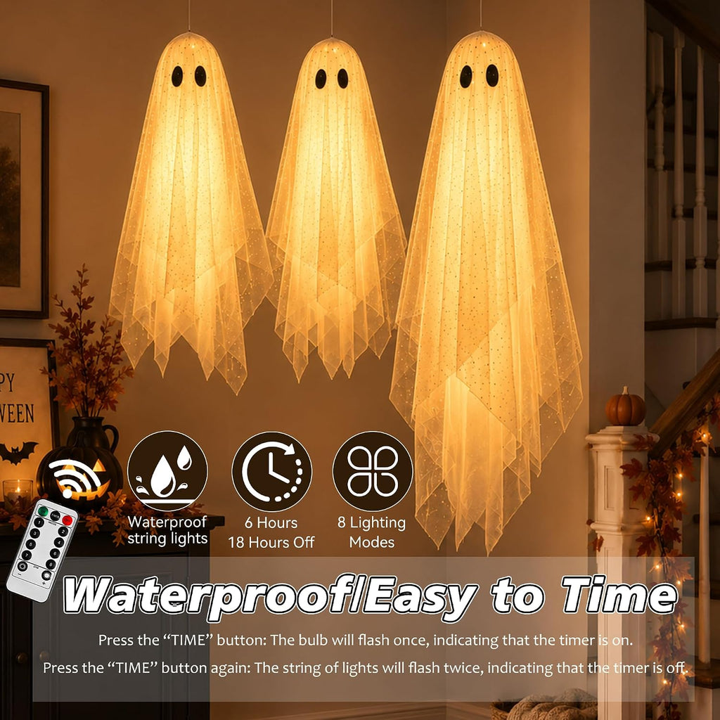 aygxu halloween decorations outdoor/indoor-3pcs hanging ghost decor with, close-up detail