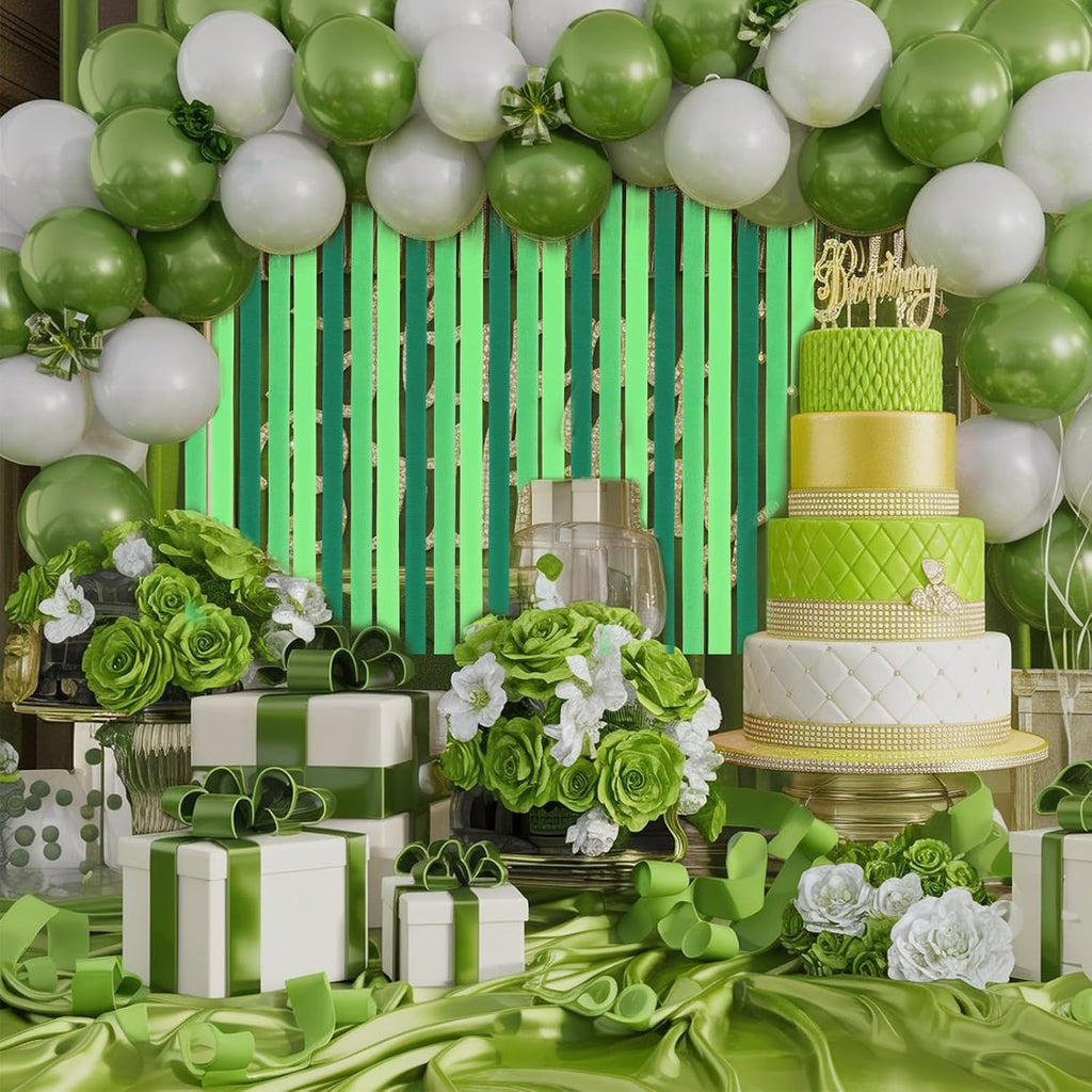 Green Crepe Paper Streamers 9 Rolls 738ft, Green Streamers Party Decorations for Wedding Decor Birthday Party Baby ShowerBride Shower DIY Gift Wrapping, 1.77 Inch x 82 Ft/Roll