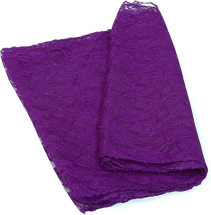 MDS Pack of 15 Wedding 12 x 108 inches Lace Table Runner for Wedding, Decorations for Birthday Parties, Banquets, Graduations, Engagements, and Runners fit Rectangle, Round Table- Purple
