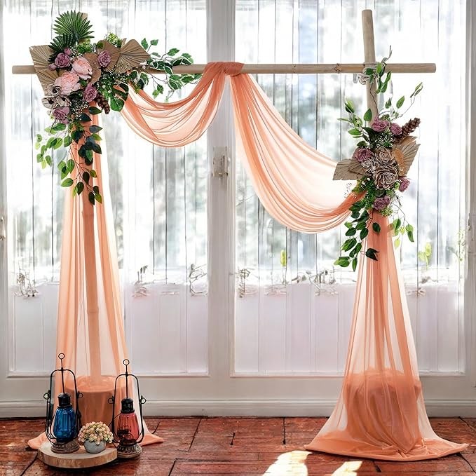 MDS Halloween Chiffon Draping Fabric - 1 Panel, 30" Wide x 100ft Long - Sheer Spooky Arbor & Canopy Drapery for Haunted House Backdrops, Party Ceilings, DIY Costumes & Themed Events - Coral Peach