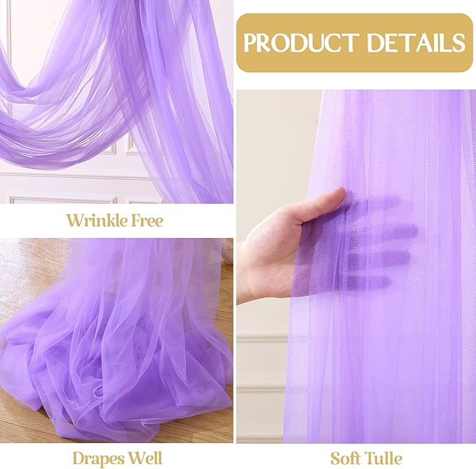 Lavender Purple Arch Draping Fabric for Wedding, 2 Panels 60" x 26Ft Chiffon Drapery Fabric Drapes Backdrop for Wedding Ceremony Baby Shower Bridal Shower Decoration