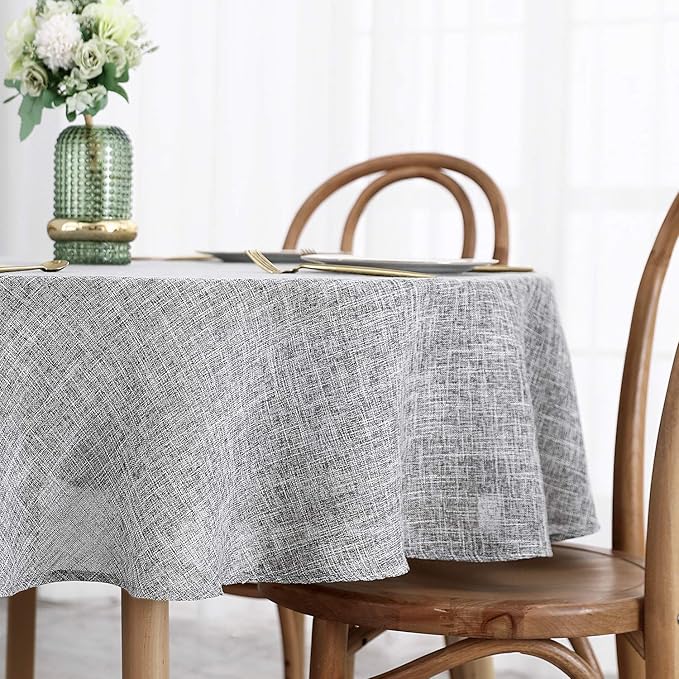 maxmill Flaxy Faux Linen Tablecloth with 2-Tone Slubby Texture Wrinkle Resistant Anti-Shrink Soft Table Cloth for Kitchen Dining Restaurant Tabletop for Event Dinner Round 70 Inch Light Gray