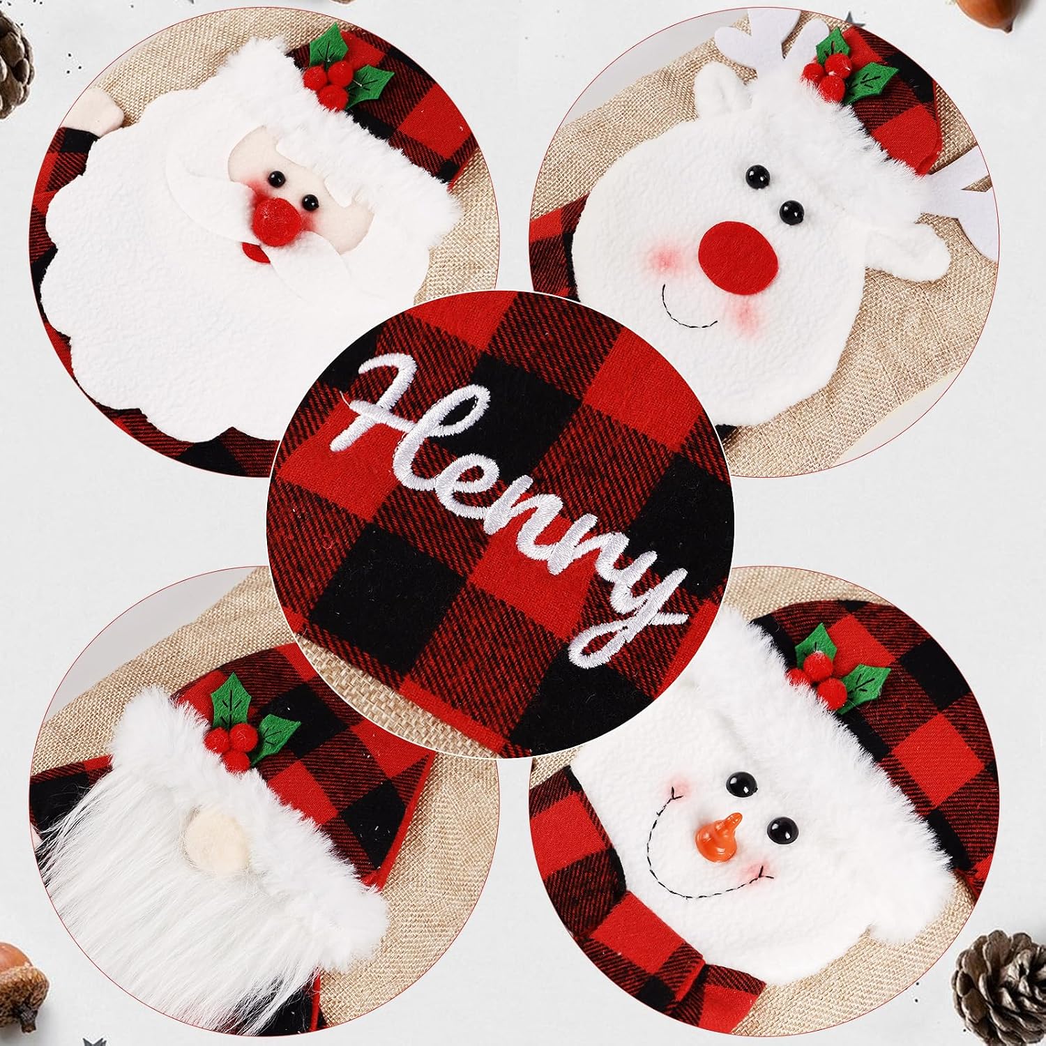Bemaystar Personalized Christmas Stockings - 18.5'' Embroidery Custom Christmas Stockings with Names, Burlap Plaid Stockings Xmas Decor Gifts for Family Kids Holiday Party, 1-Pack Choose Any Styles