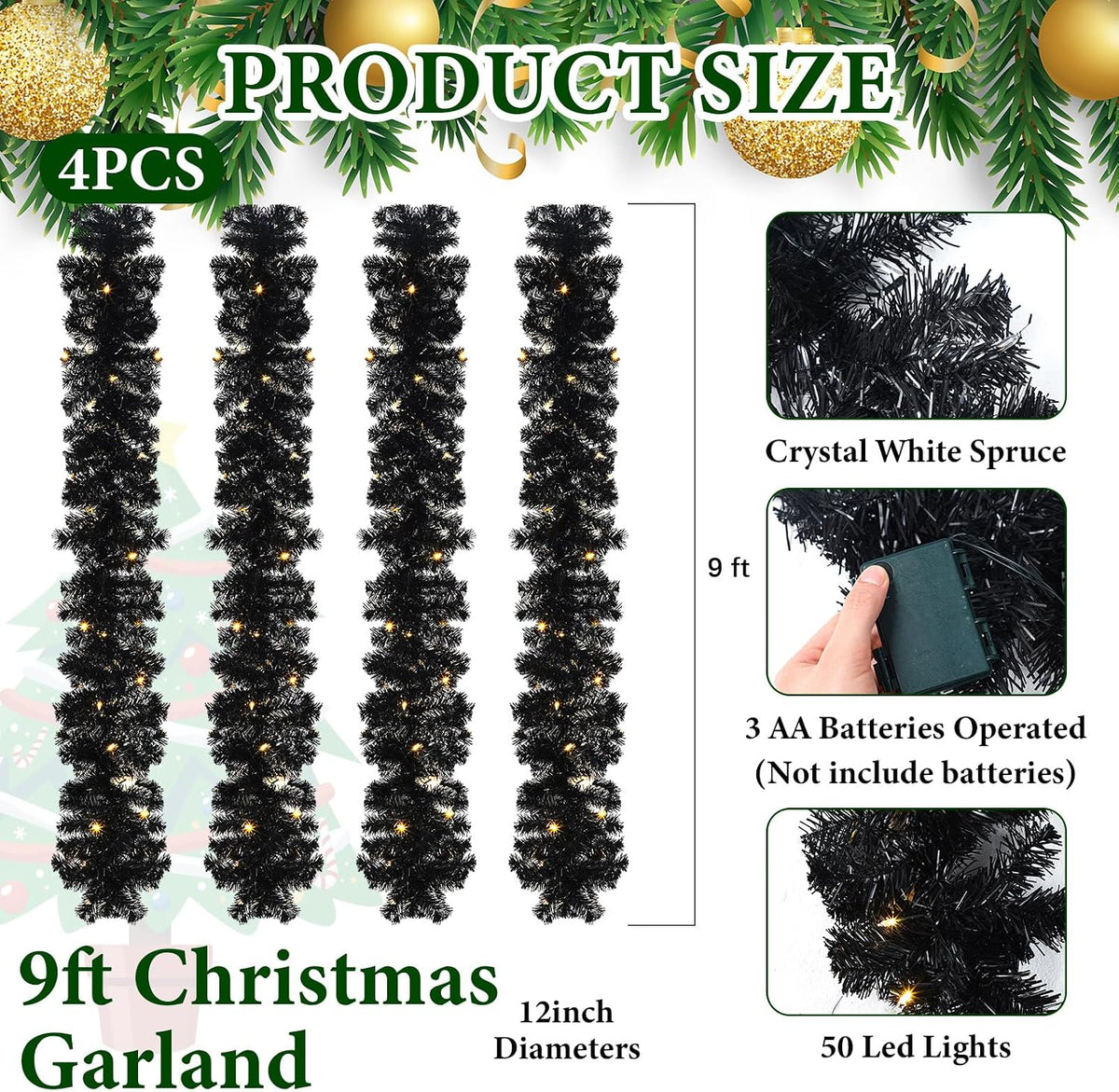 hotop 9 ft faux spruce artificial christmas garland shown in use