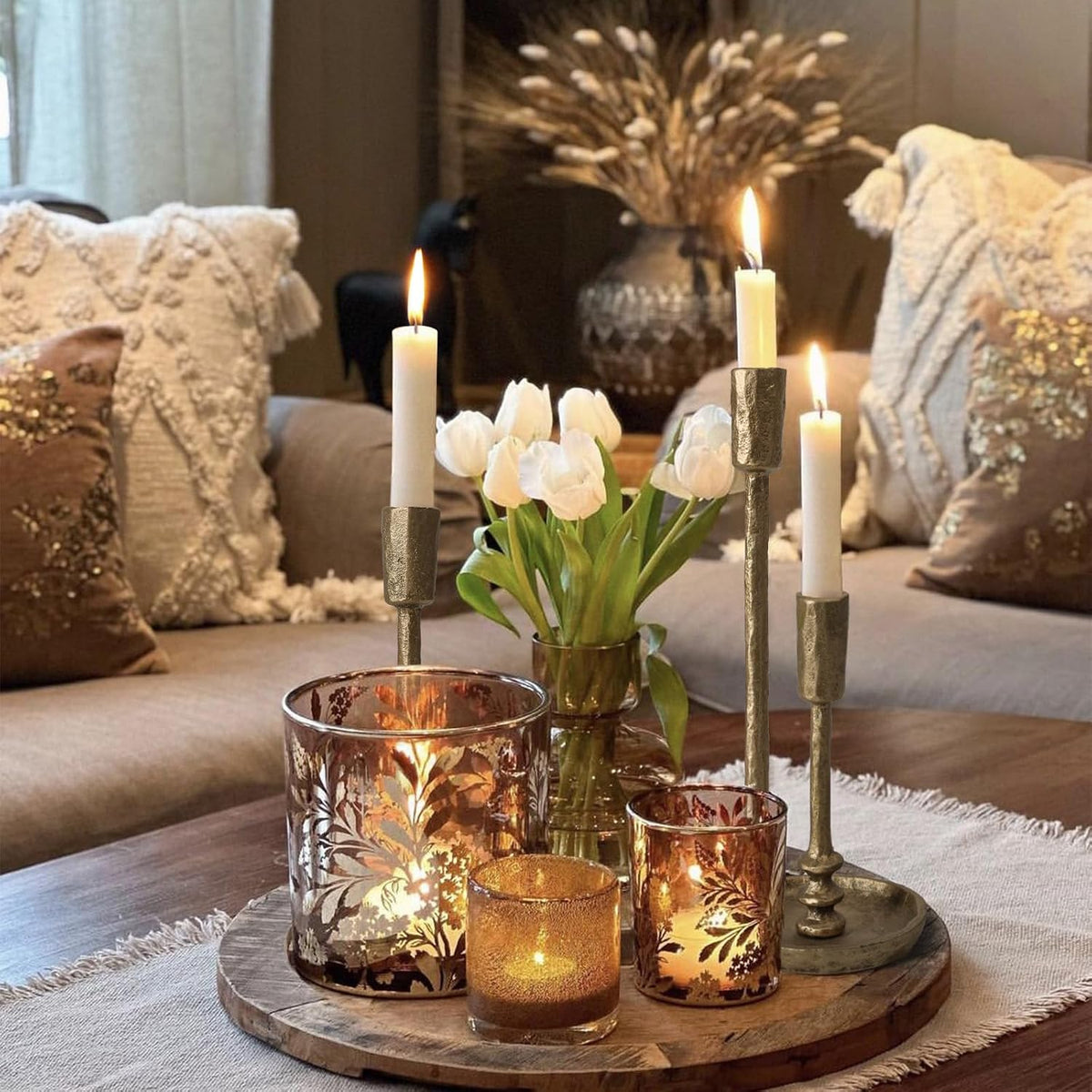 Rustic Cast Iron Taper Candle Holder - Set of 3 Vintage Candle Stands