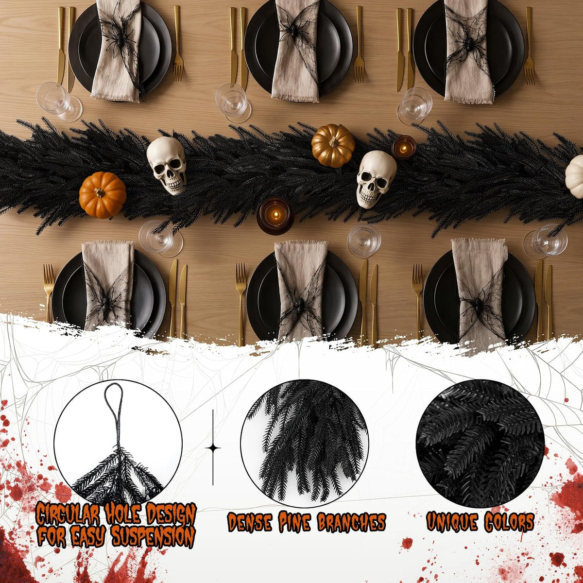 n&t nieting 9ft black garland artificial norfolk pine, close-up detail