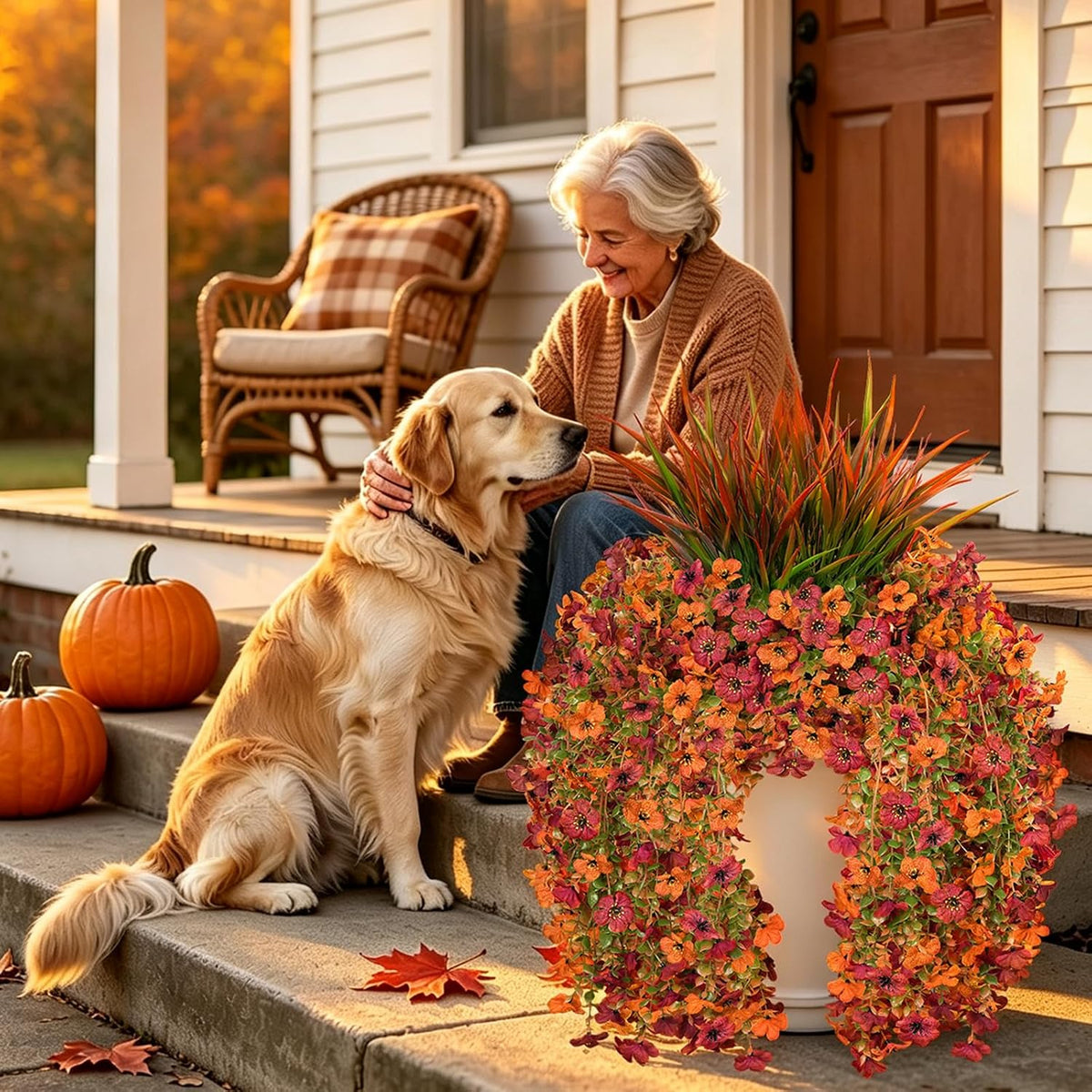 artificial fall hanging flowers for outdoor, five-petaled faux, package contents