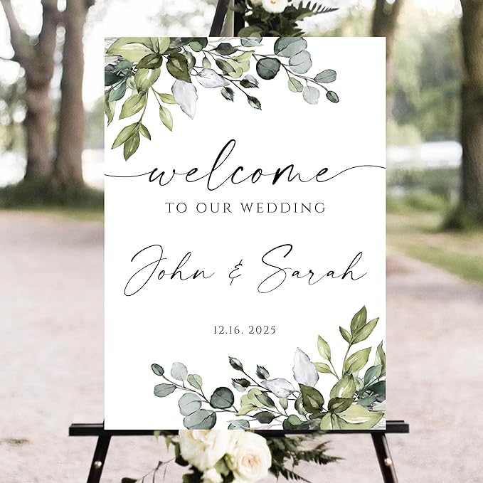Personalized Wedding Welcome Sign, 18 inches x 12, Plastic, Vintage Style, Waterproof PVC, Perfect for Indoor/Outdoor Use