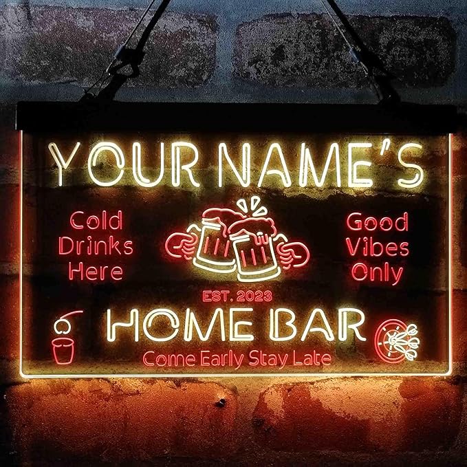 ADVPRO Personalized Your Name Custom Home Bar Beer Established Year Dual Color LED Neon Sign Red & Yellow 16 x 12 Inches st6s43-p1-tm-ry