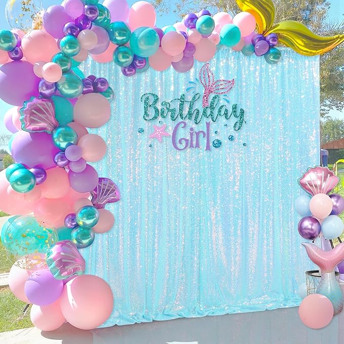 Blue Iridescent Backdrop Curtain for Party: 10ftx10ft Sequin Background for Mermaid Wedding Birthday Decorations