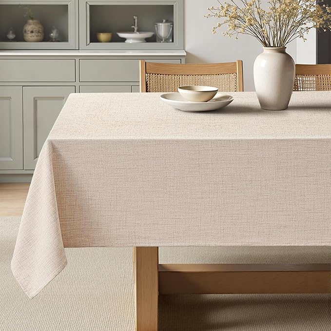 MIULEE Ivory Linen Tablecloth 60x120 Inch Rectangle Table Cloth Waterproof,Stain Resistant & Wrinkle Resistant for Dining Party Wedding