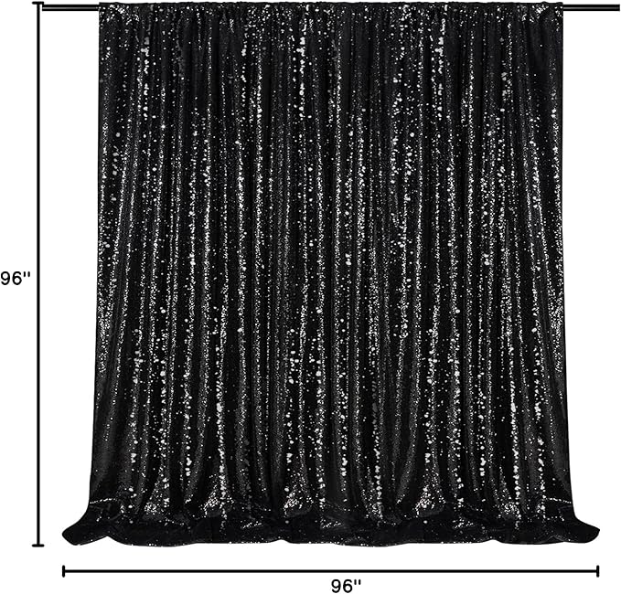 Black Sequin Backdrop 8ft x 8ft Glitter Photo Booth Black Backdrop Curtains
