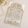 50PCS Gold Glitter Wedding Invitations Laser Cut Invitations with Envelopes and Rsvp Cards Personalized Inserts for Quinceanera Bridal Baby Shower Anniversary Birthday Engagement Fence Fold Design