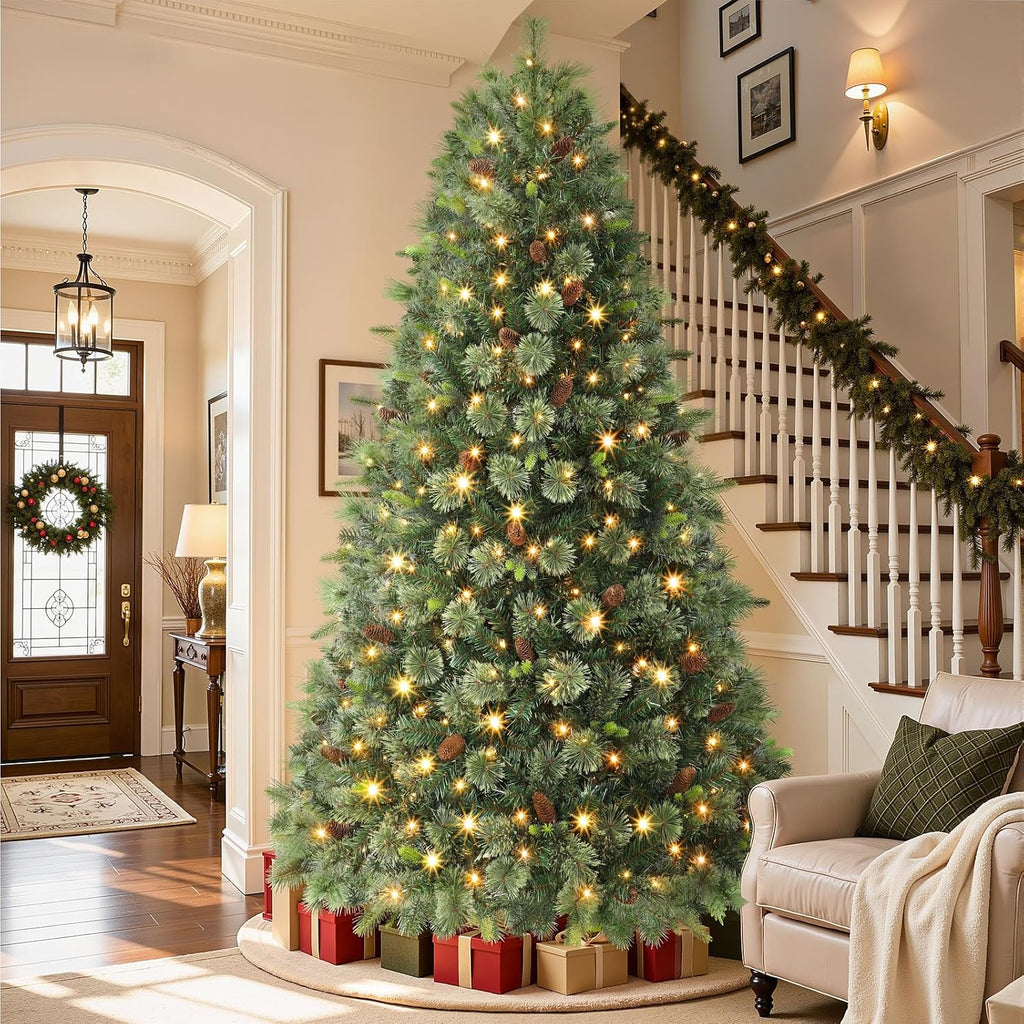 6.5ft artificial prelit pre-decorated christmas tree with remote showing dimensions