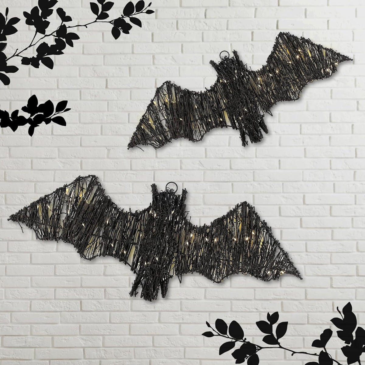 glooglitter 2 pcs halloween rattan bats 3d lit, main product view