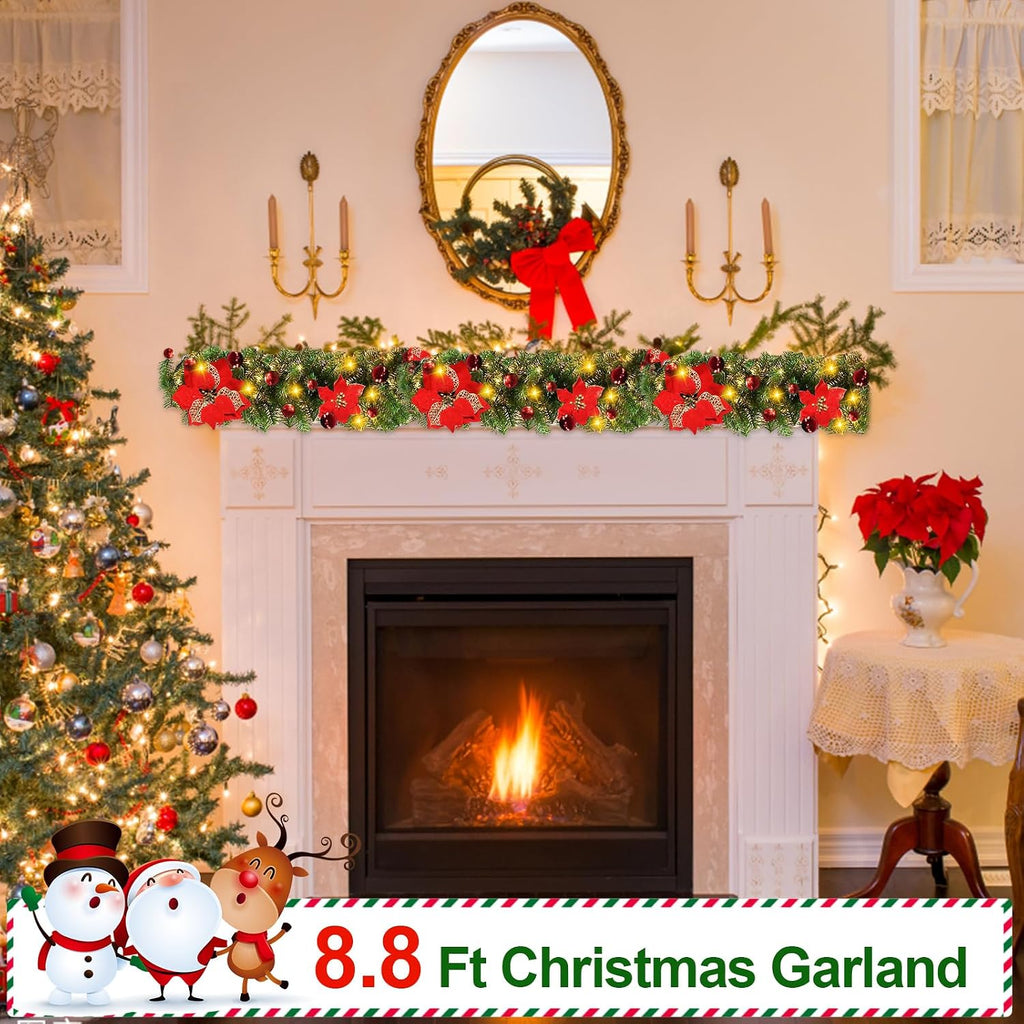 christmas garland, 8.8 ft christmas rattan christmas artificial, side view
