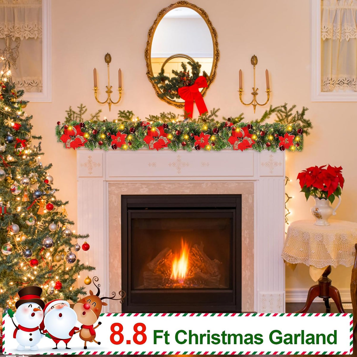christmas garland, 8.8 ft christmas rattan christmas artificial, side view