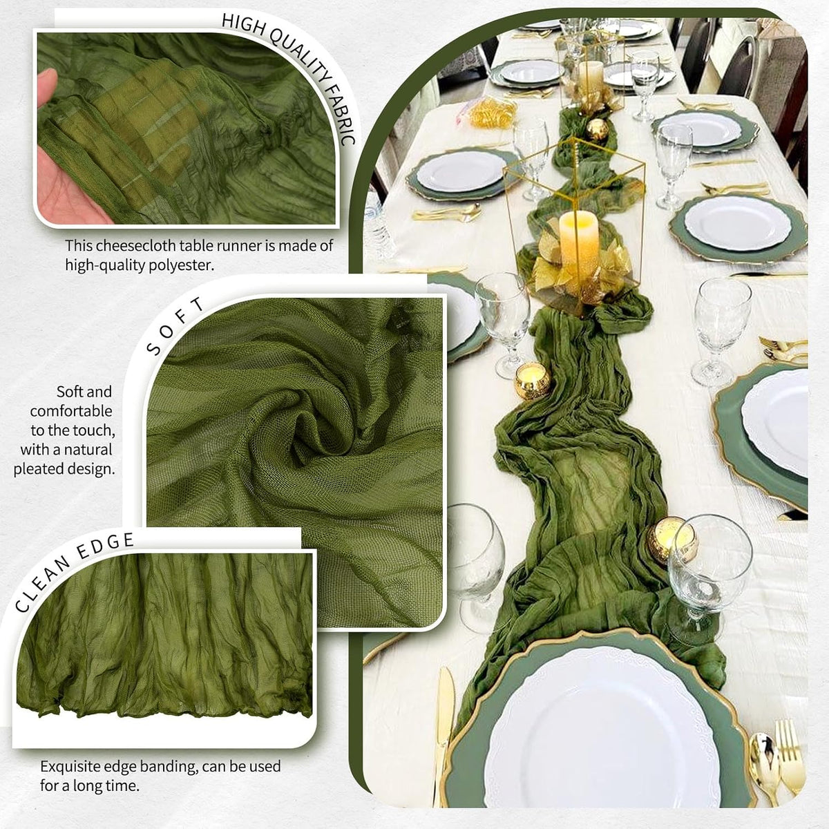 20 Pack Olive Green Cheesecloth Table Runner Wedding Birthday Table Decor