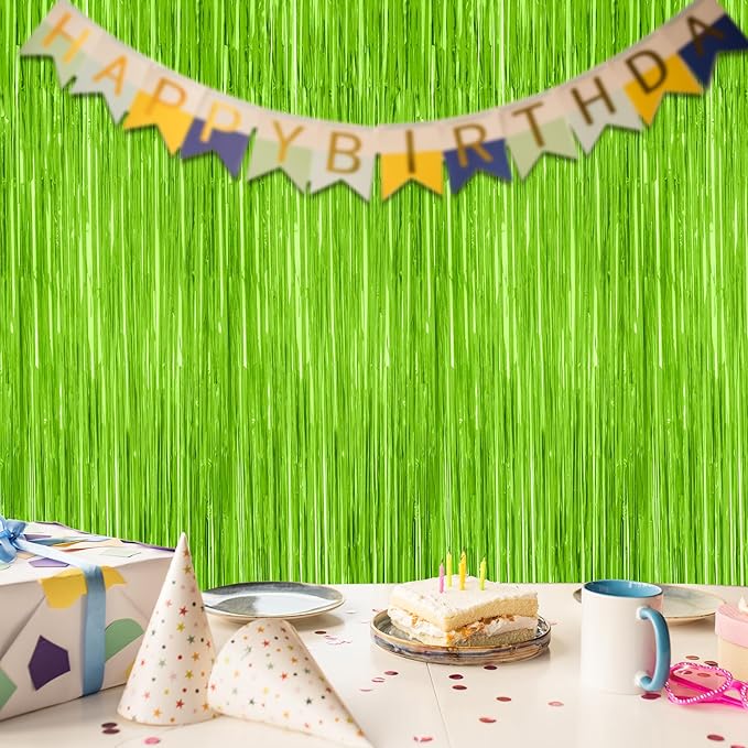 2 Pack Backdrop Curtains, 3.28 Feet x 7.05 Feet Grass Green Fringe Curtains, Metallic Tinsel Backdrop Foil Curtains Streamer, Party Supplies Party Decorations Photo Props