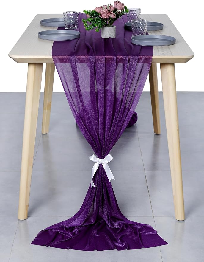 MDS Halloween Chiffon Table Runner - 5 Pack, 29 x 170 Inches, 14ft Each - Sheer Spooky Table Runners for Haunted House Parties, Trick-or-Treat Tables, Witchy Décor, Wedding & Events - Cadbury Purple
