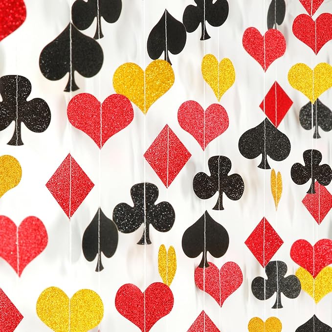 Red-Black Gold Casino Party-Decorations Streamers-Garland - 52ft Poker Theme Hanging Paper Banner,Adults Game Night Birthday Wedding Bachelorette Decor Hugfond