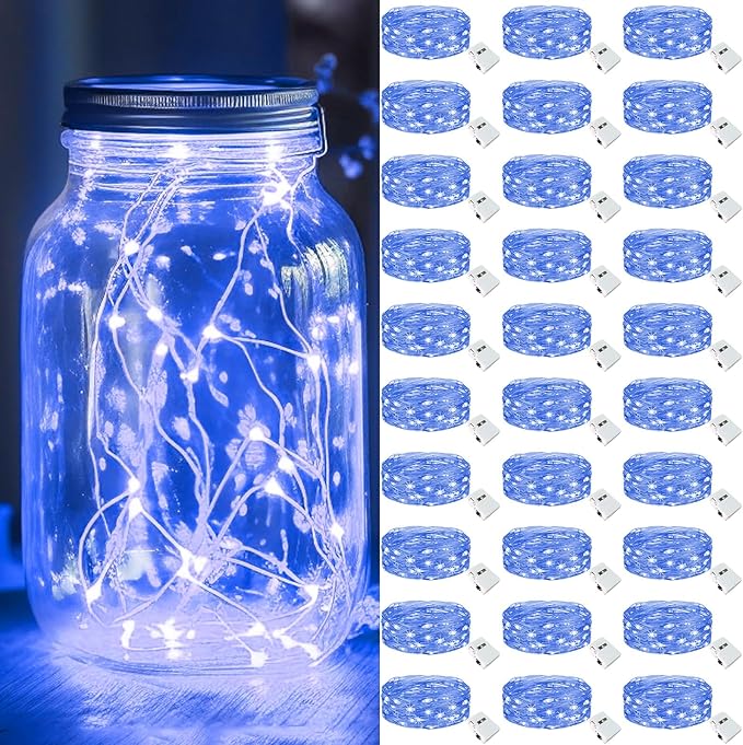 kolpop 30 Pack LED Fairy Lights Battery Operated, Mini Twinkle String Lights Battery Powered Waterproof for Christmas Mason Jars Party,Blue