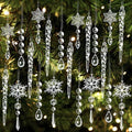 40pcs Christmas Ornaments Set for Tree Decorations- Hanging Acrylic Crystal Snowflake Christmas Decorations Icicle Drop Ornaments for Winter Christmas Tree New Year Party Supplies
