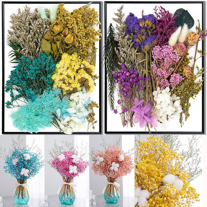 Vignee Real Dried Pressed Leaf Flowers-Multiple Colorful Pressed Flowers Daisies for Craft Resin Jewelry Making Art Craft DIY（Blue & Purple）