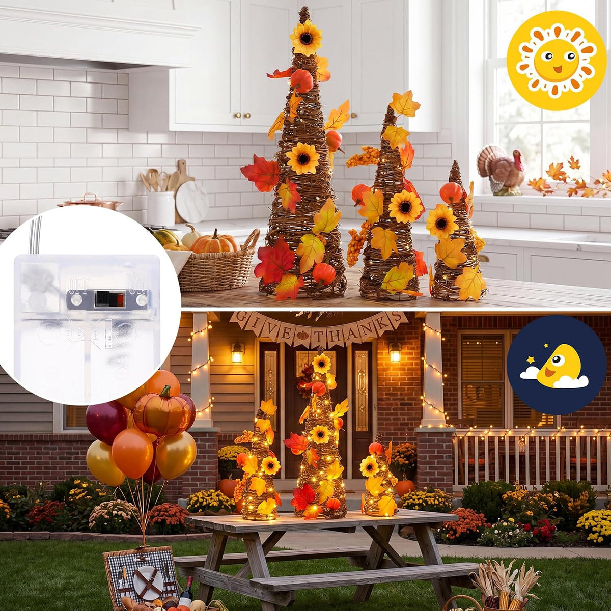 jenaai 3 pcs lighted fall table tree decor, close-up detail