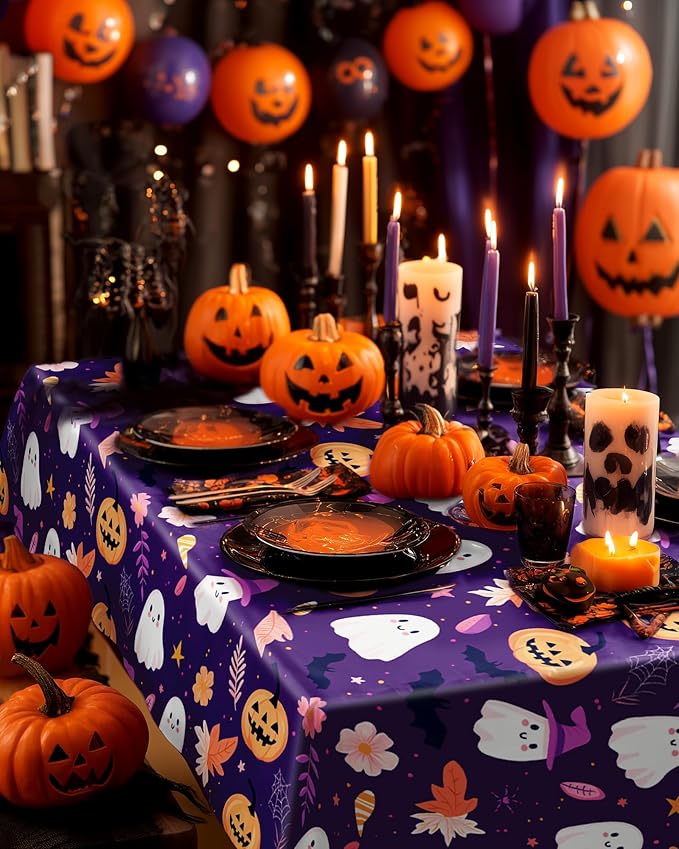 Pureegg Plastic Table Cloth Disposable 10 Pack, 54 x 108 Inch Table Cloths, Vampire Party Decorations, Halloween Tablecloths, Rectangle, Plastic Cover, Leakproof & Sturdy, Halloween Purple