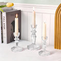 Glass Candlestick Holders Set of 6, Clear Stripe Taper Candle Holders for Table Centerpiece, Home Decorations, Wedding and Party