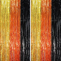 2 Pack Black Gold Orange Foil Fringe Backdrop Curtains, Tinsel Streamers Party Decorations, Fringe Backdrop, Door Shimmer for Construction or Birthday Party