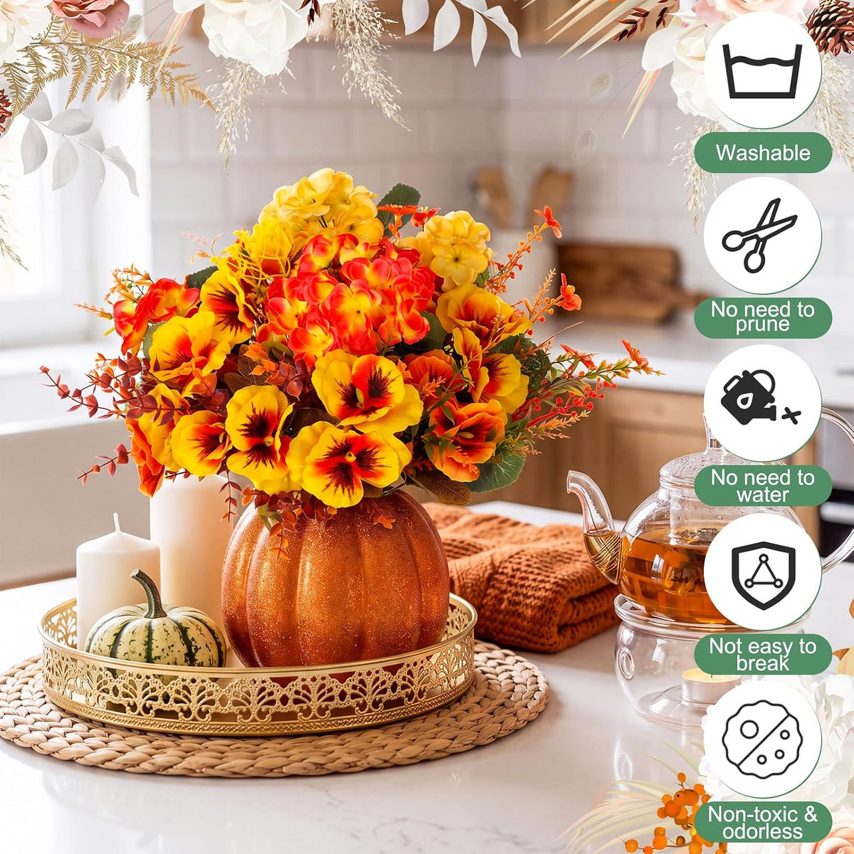 thiccywoov 40 bundles fall artificial flowers for outdoor, side view