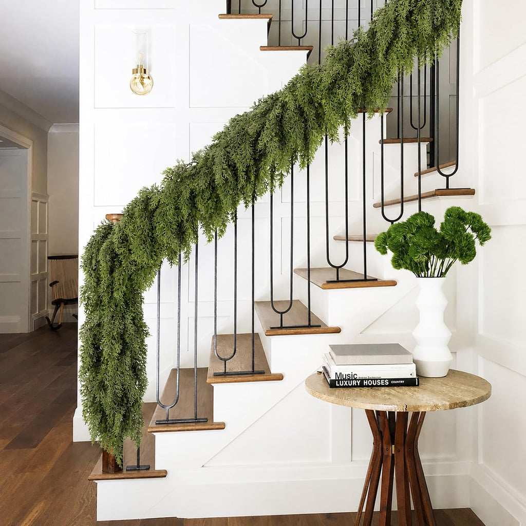 9 ft real touch cedar garland realistic looking shown in use