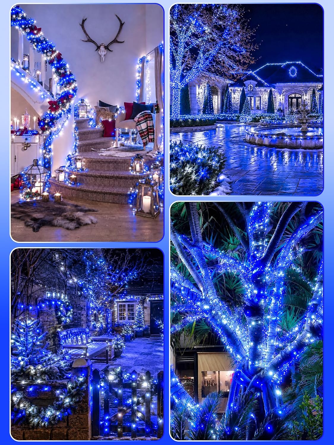 6 Pack 600 LED Solar Christmas Lights Outdoor, Solar Lights Blue ＆ White