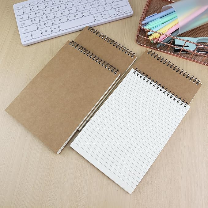 4 Pcs Top Bound Spiral Notebook,8.3 inch x 5.8 inch,60 Sheet,7mm College Ruled Paper,A5 Spiral Note Pads Memo Lined Notebook Journal for School and Office Supplies (Kraft)