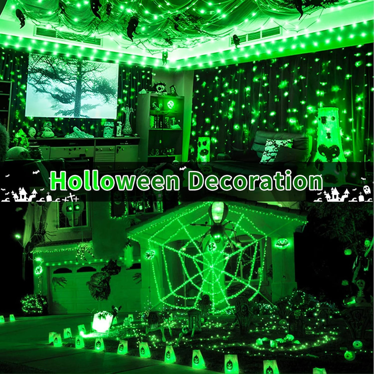 403 FT 1000 LED Halloween Lights Outdoor Fairy String Lights Plug in, Green