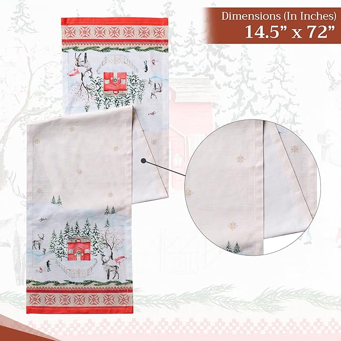Maison d' Hermine Table Runner 100% Cotton Single Layer Table Runners 72 inches Long for Thanksgiving Christmas Decorations Home Kitchen Dining Party Wedding (Rural Christmas, 14.5" x 72")