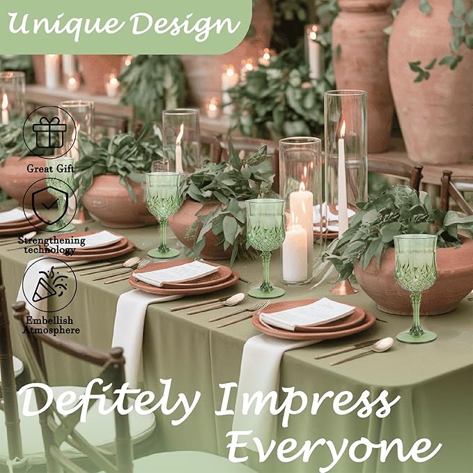 Plastic Wine Glasses，Plastic Goblets Vintage Style Cordial Drinking Glasses for Wedding Reception, Grand Event Party Supplies (24, New Green)