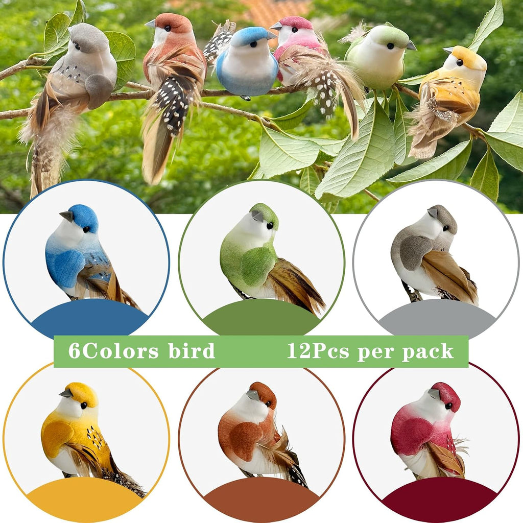 LWINGFLYER 4Inch Fake Birds Multicolor Clip on Bird Spring Feather Tree Ornaments for Wreaths Crafts Floral Arrangements Garden Birthday Party Decor