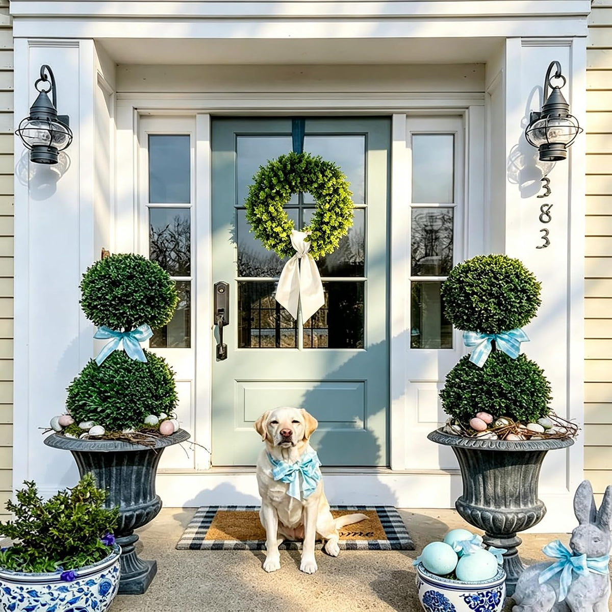 boxwood wreaths for front door artificial green spring shown in use