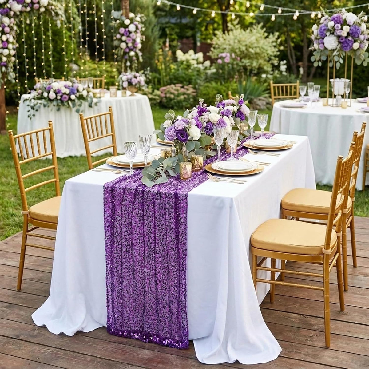 2 Pack Sequin Table Runner 120inch 10FT Rectangle Purple Party Table Runner