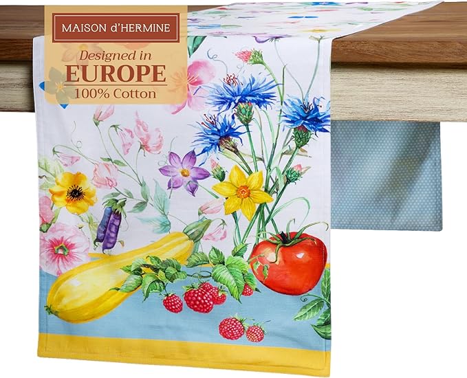 Maison d' Hermine Table Runner 100% Cotton Double Layer Table Runners 108 inches Long Decorative for Home Kitchen Dining Party Baby Shower Wedding Bridal Shower Spring Summer (Giverny, 14.50" x 108")