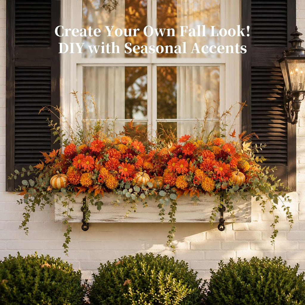 blosmon faux mums for outdoor planters: realistic fall showing dimensions
