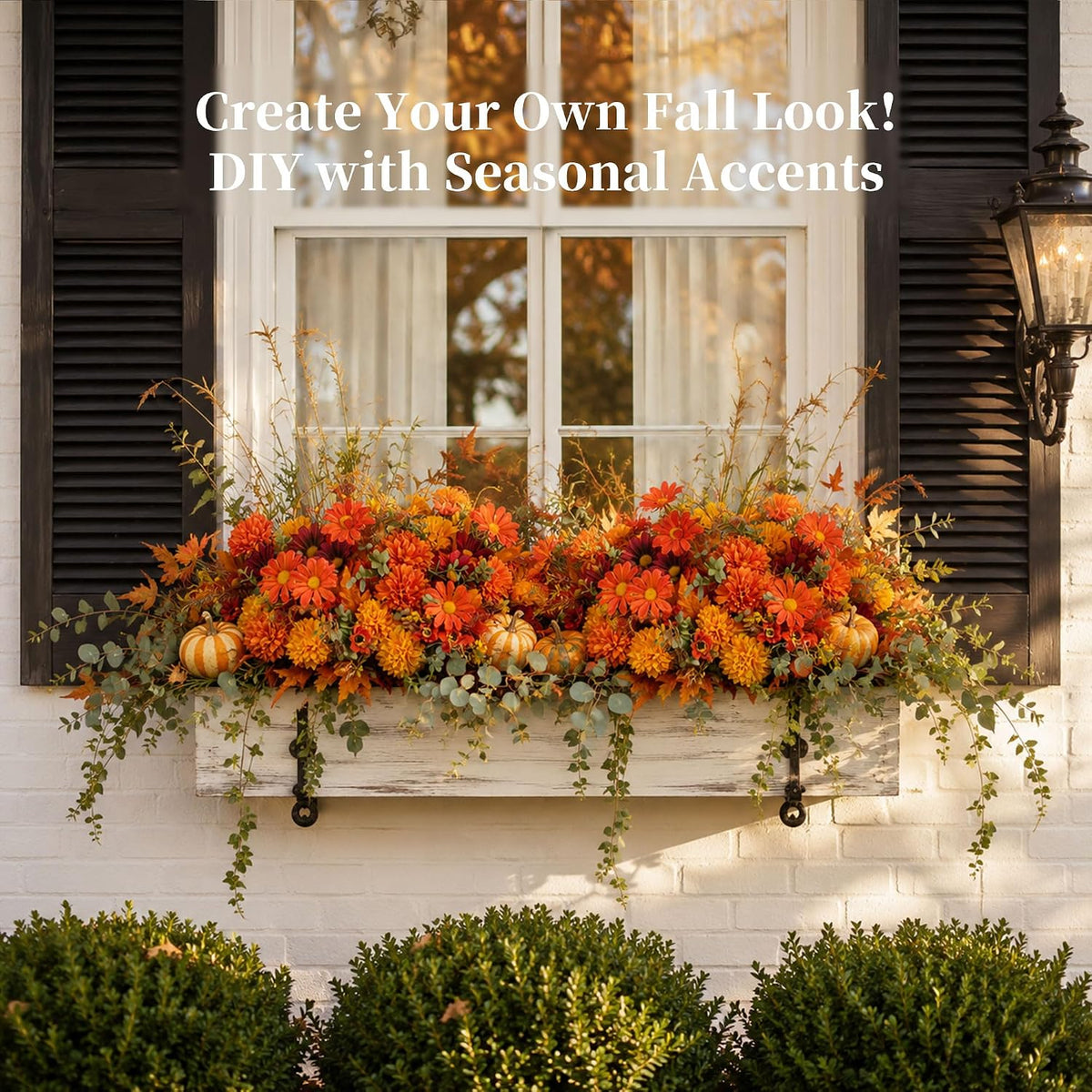 blosmon faux mums for outdoor planters: realistic fall showing dimensions