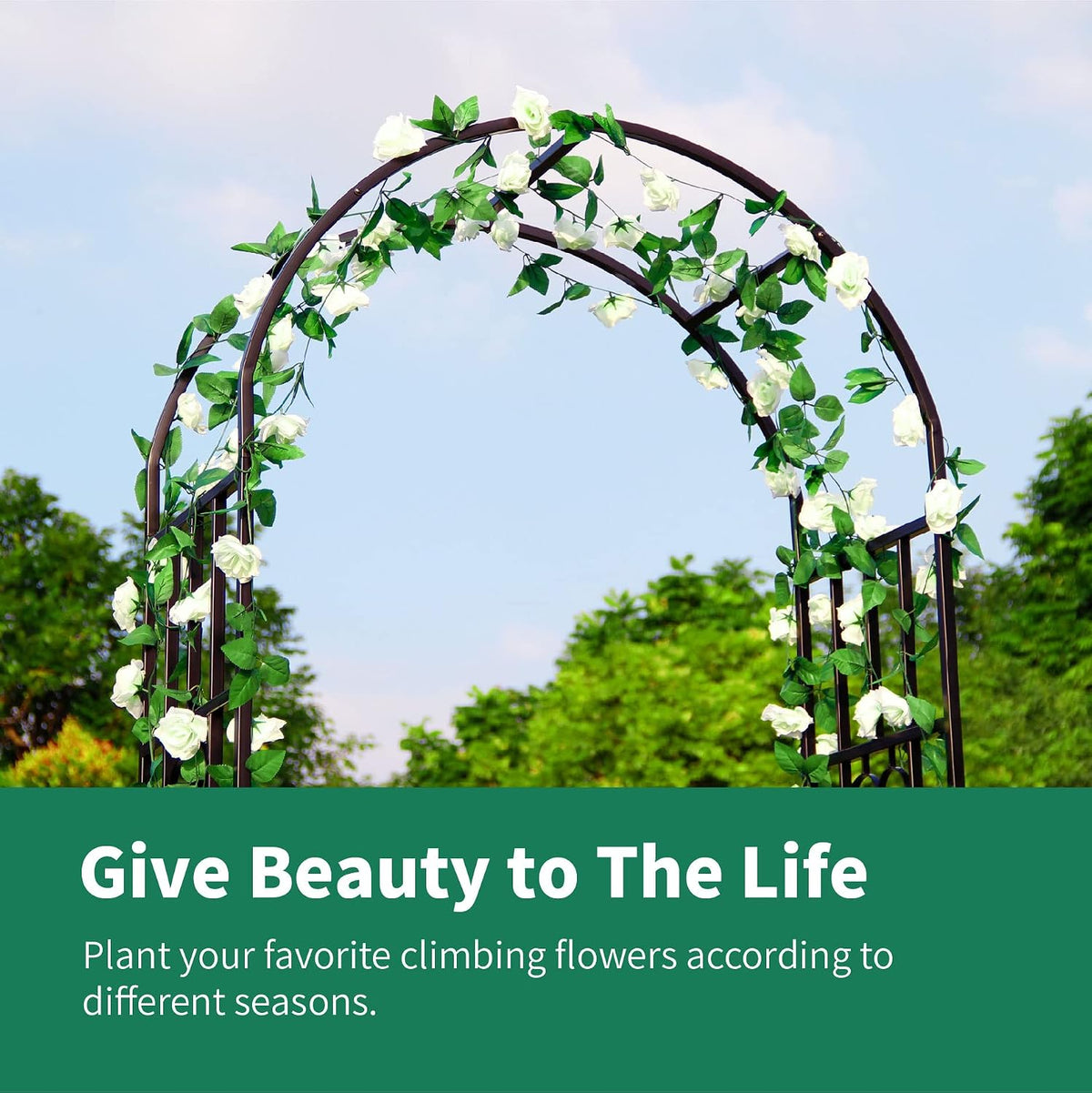 metal garden archway, 100"h x 45"w curved arbor, close-up detail