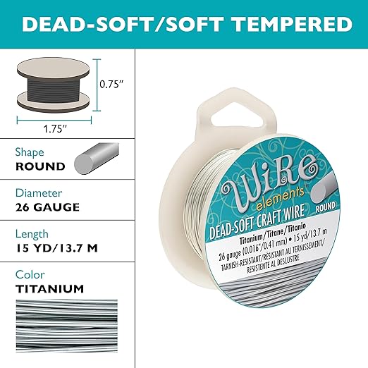 The Beadsmith Wire Elements Craft Wire – Tarnish Resistant, Soft Temper, Round, Titanium Color – 0.41mm, 26 Gauge, 15 Yard Spool – Jewelry Making, Wire Wrapping, Floral, & Other DIY Crafts