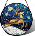 Stained Glass Window Hanging - Reindeer Blue Starry Sky Suncatcher for Doors Home Christmas Decoration Winter Sun Catcher Thanksgiving New Year Birthday Gifts for Women Men Mom Nana 15 in